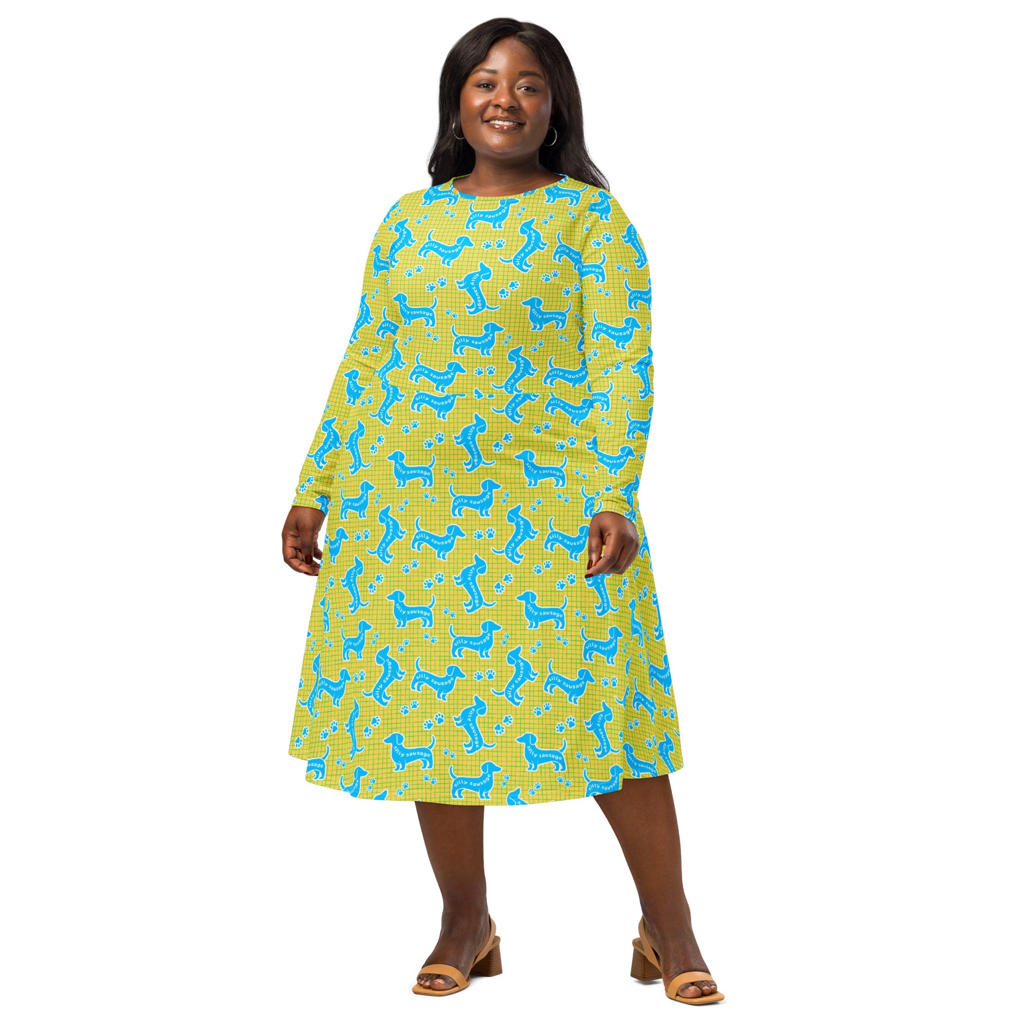 Long Sleeve Pocket Flare Dress - 'Silly Sausage'