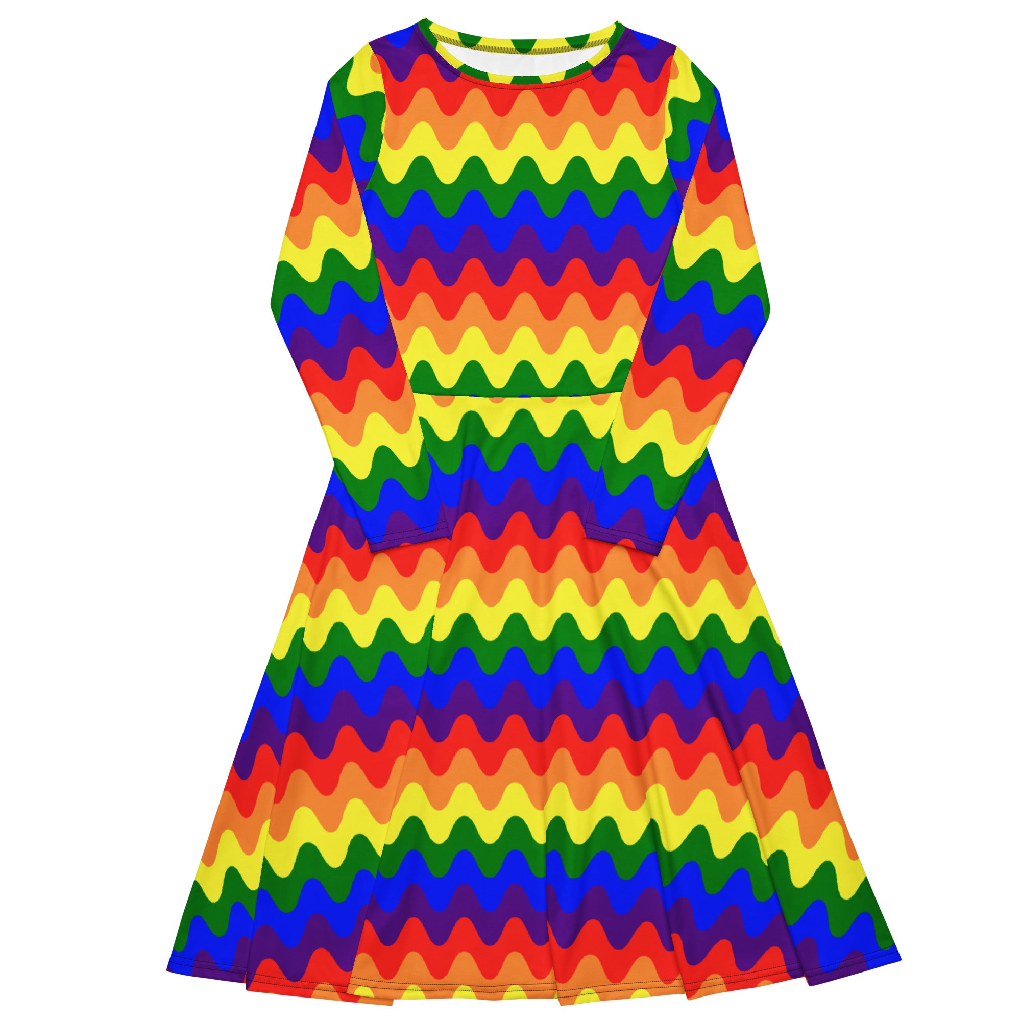 Long Sleeve Pocket Flare Dress - 'Rainbow Waves' 6XL