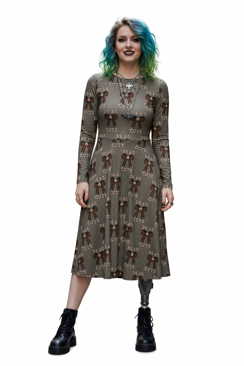 Long Sleeve Pocket Flare Dress - 'Dead Cute'