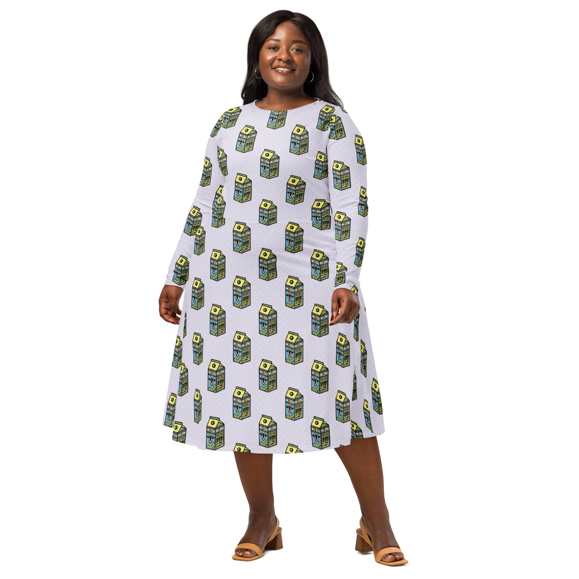 Long Sleeve Pocket Flare Dress - 'Got Milk?'