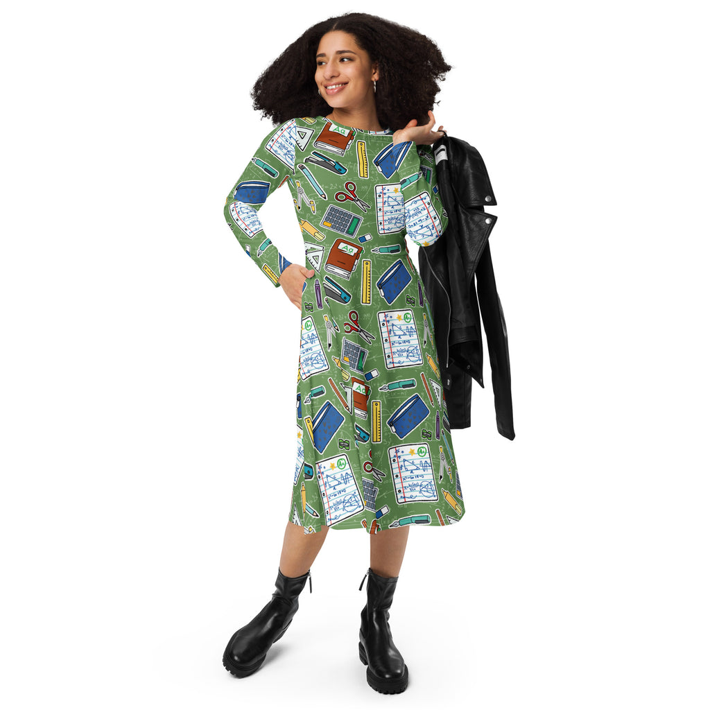 Long Sleeve Pocket Flare Dress - 'Teacher's Pet'