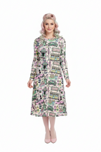 Long Sleeve Pocket Flare Dress - 'Bubblegum Diner'