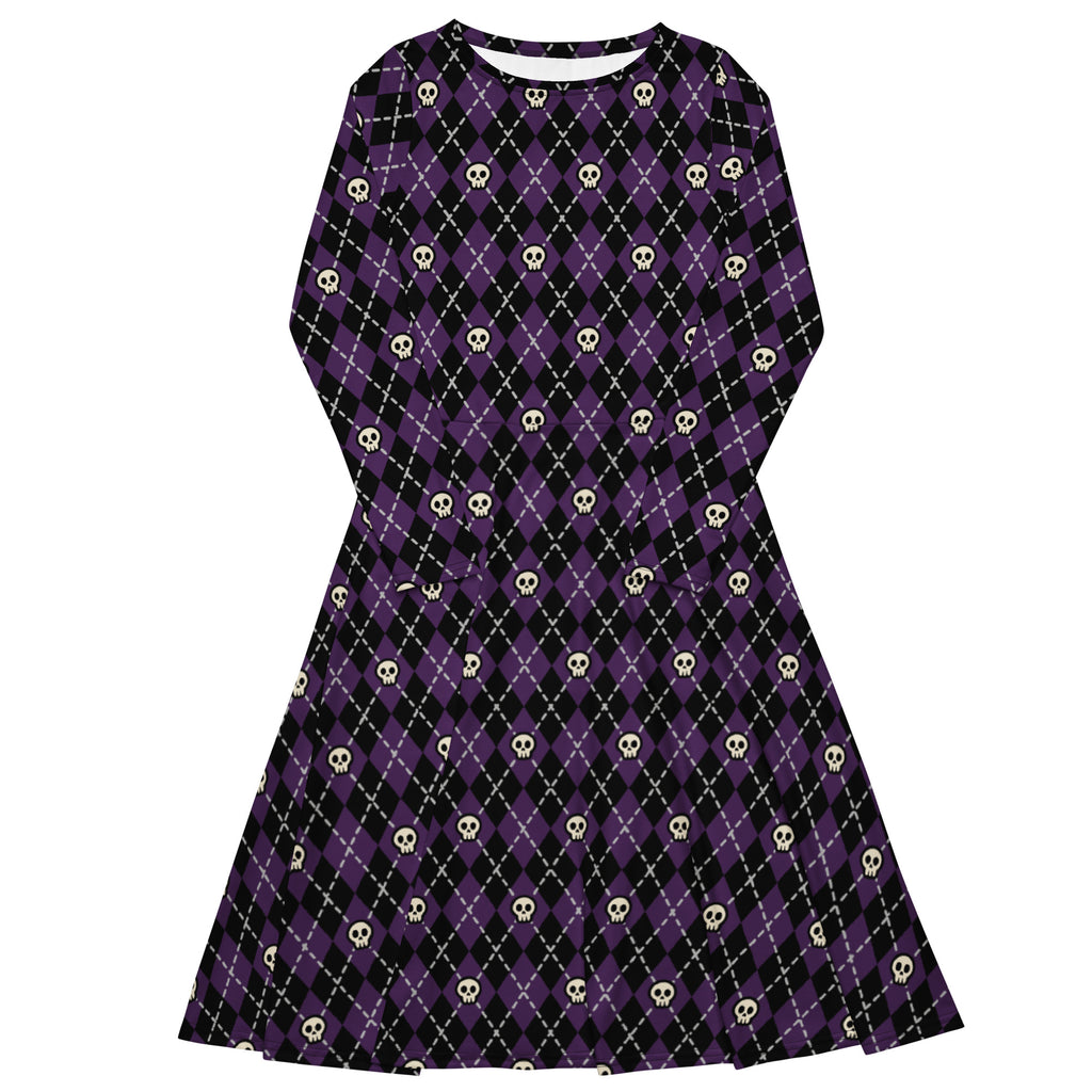 Long Sleeve Pocket Flare Dress - 'Diamond Skulls' 6XL