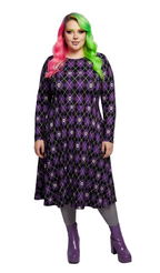 Long Sleeve Pocket Flare Dress - 'Diamond Skulls'