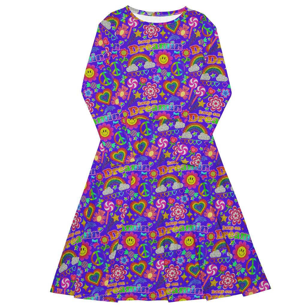 Long Sleeve Pocket Flare Dress - 'Glitter Stickers' 6XL
