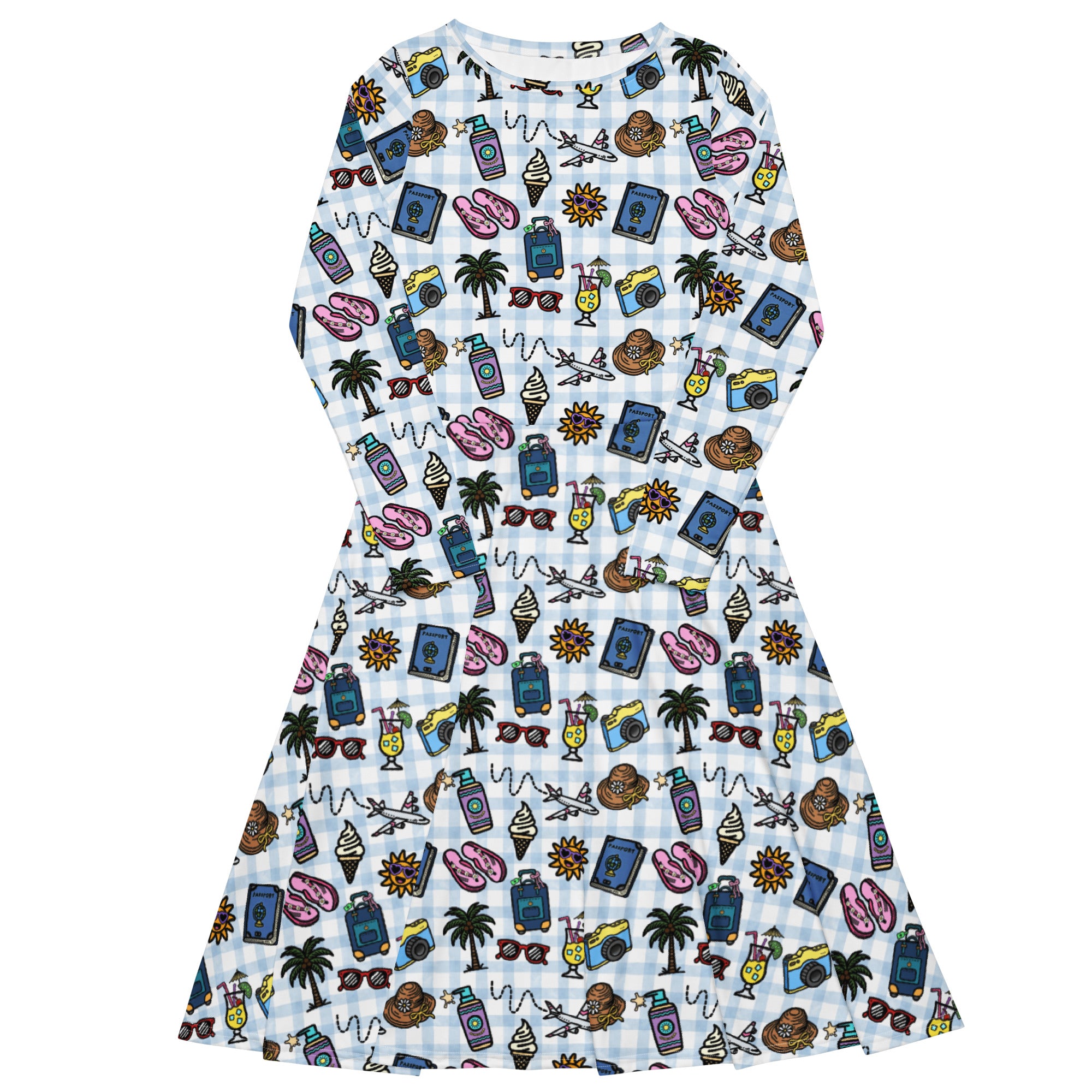 Long Sleeve Pocket Flare Dress - 'Gingham Getaway' 6XL