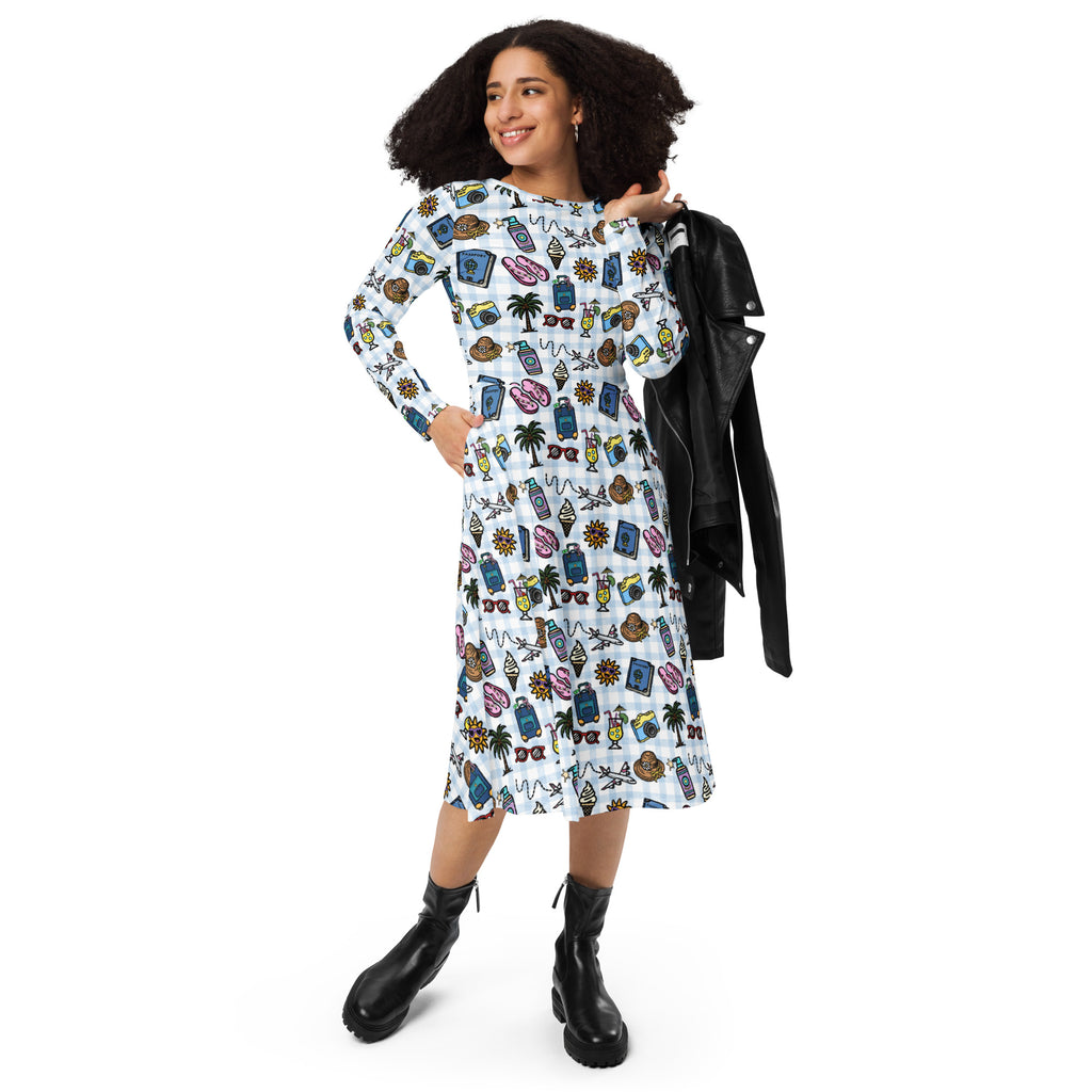 Long Sleeve Pocket Flare Dress - 'Gingham Getaway'