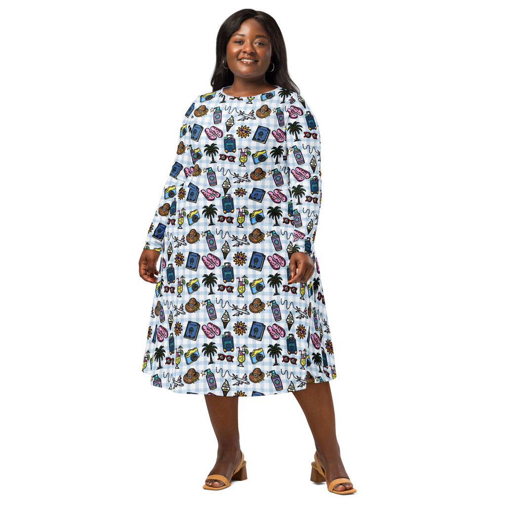 Long Sleeve Pocket Flare Dress - 'Gingham Getaway'