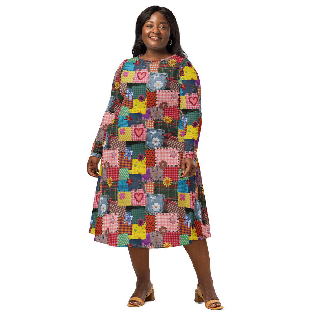 Long Sleeve Pocket Flare Dress - 'Perfect Patchwork'