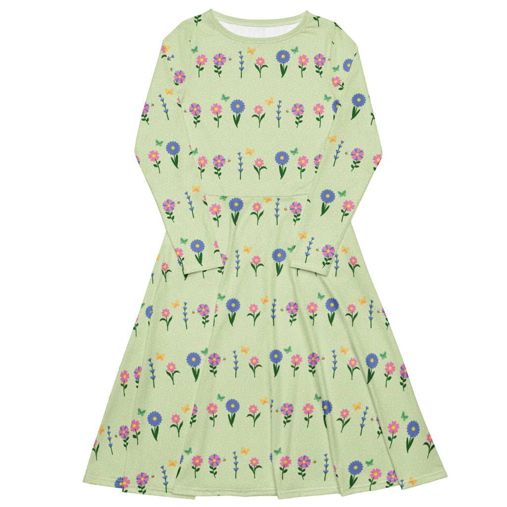 Long Sleeve Pocket Flare Dress - 'Spring Stems' 6XL