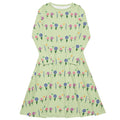 Long Sleeve Pocket Flare Dress - 'Spring Stems' 6XL