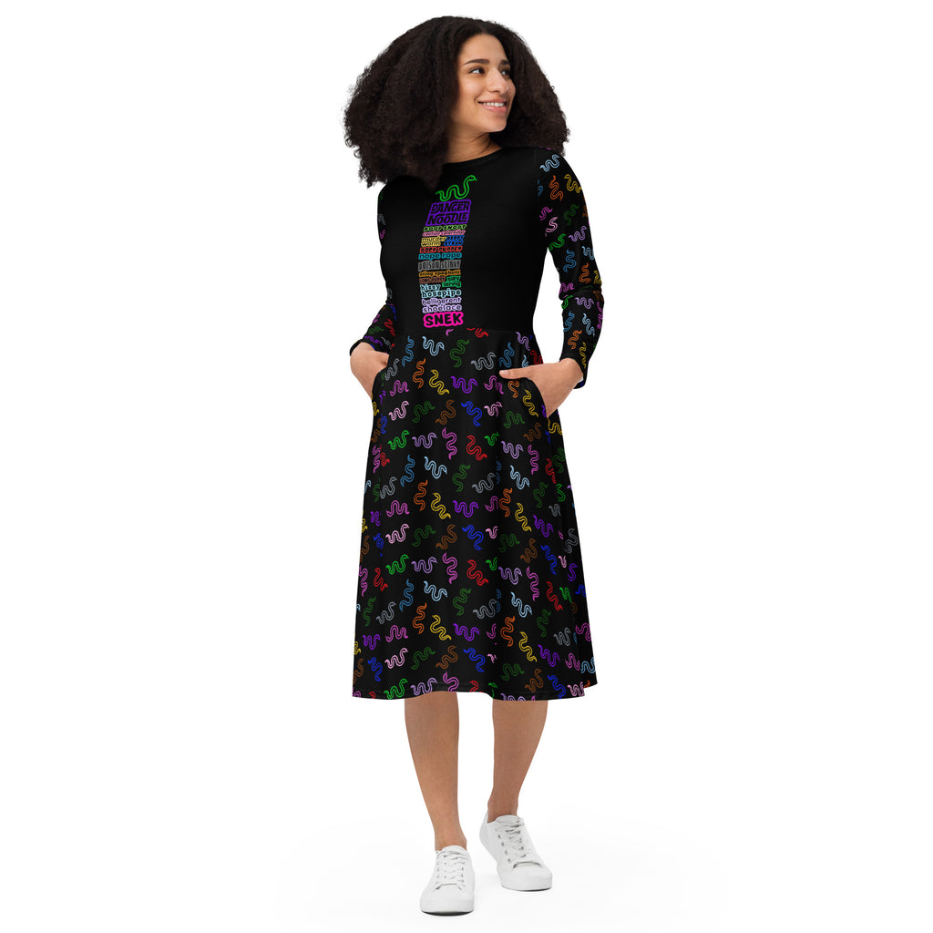 Long Sleeve Pocket Flare Dress - 'Danger Noodle' Long Sleeve Dress
