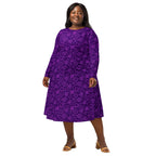 Long Sleeve Pocket Flare Dress - 'Purple Planets' 6XL Long Sleeve Dress