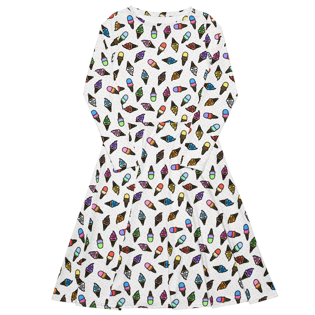 Long Sleeve Pocket Flare Dress - 'Ice Cream' 6XL Long Sleeve Dress