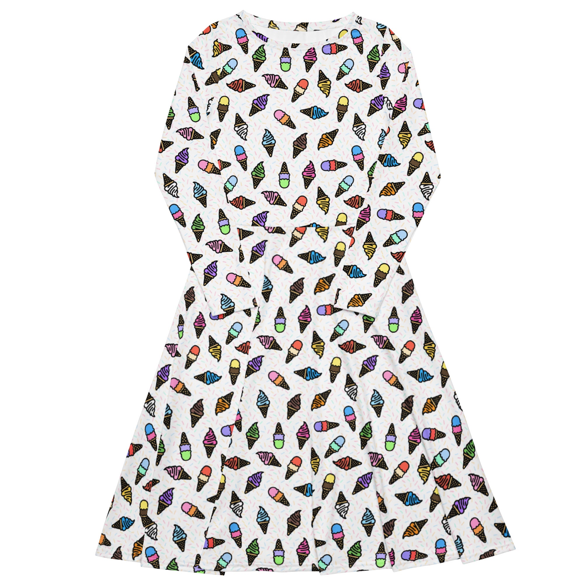 Long Sleeve Pocket Flare Dress - 'Ice Cream' 6XL Long Sleeve Dress