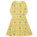 Long Sleeve Pocket Flare Dress - 'Citrus Squares' 6XL