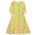 Long Sleeve Pocket Flare Dress - 'Citrus Squares' 6XL