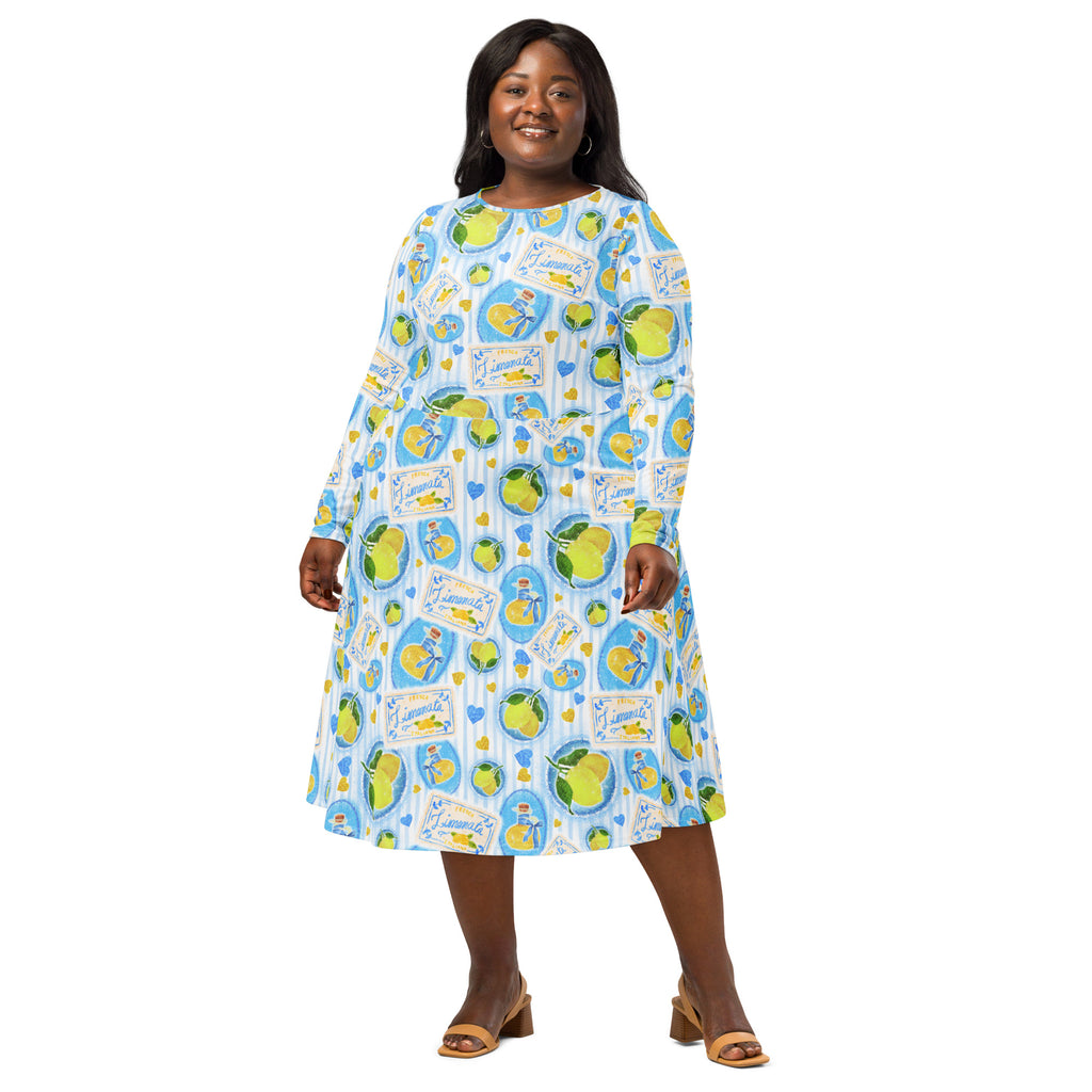 Long Sleeve Pocket Flare Dress - 'Limonata'
