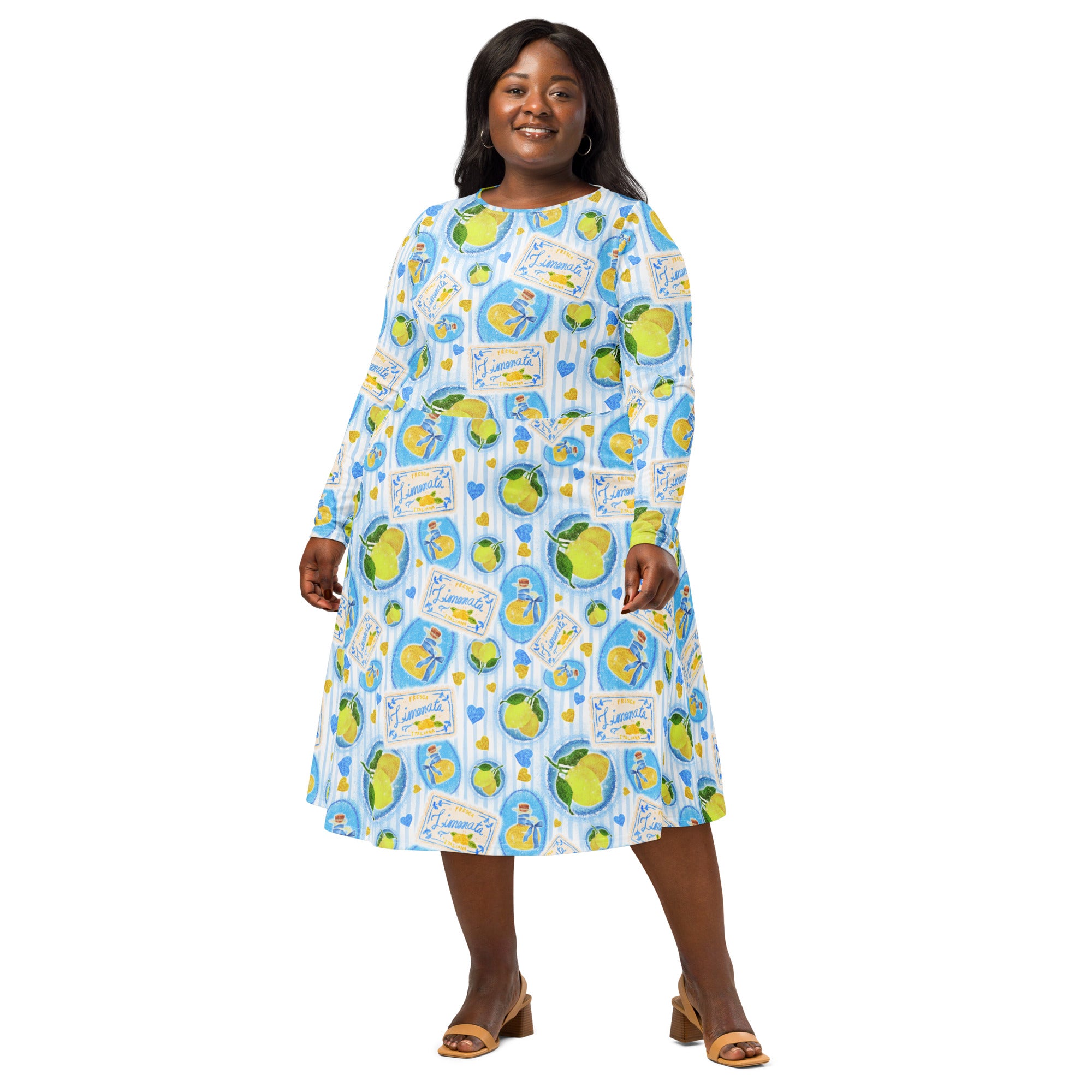 Long Sleeve Pocket Flare Dress - 'Limonata'