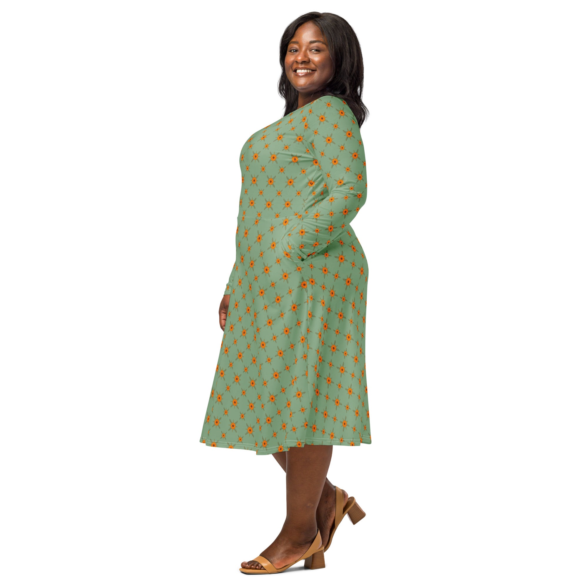 Long Sleeve Pocket Flare Dress - 'Summertime Vintage'