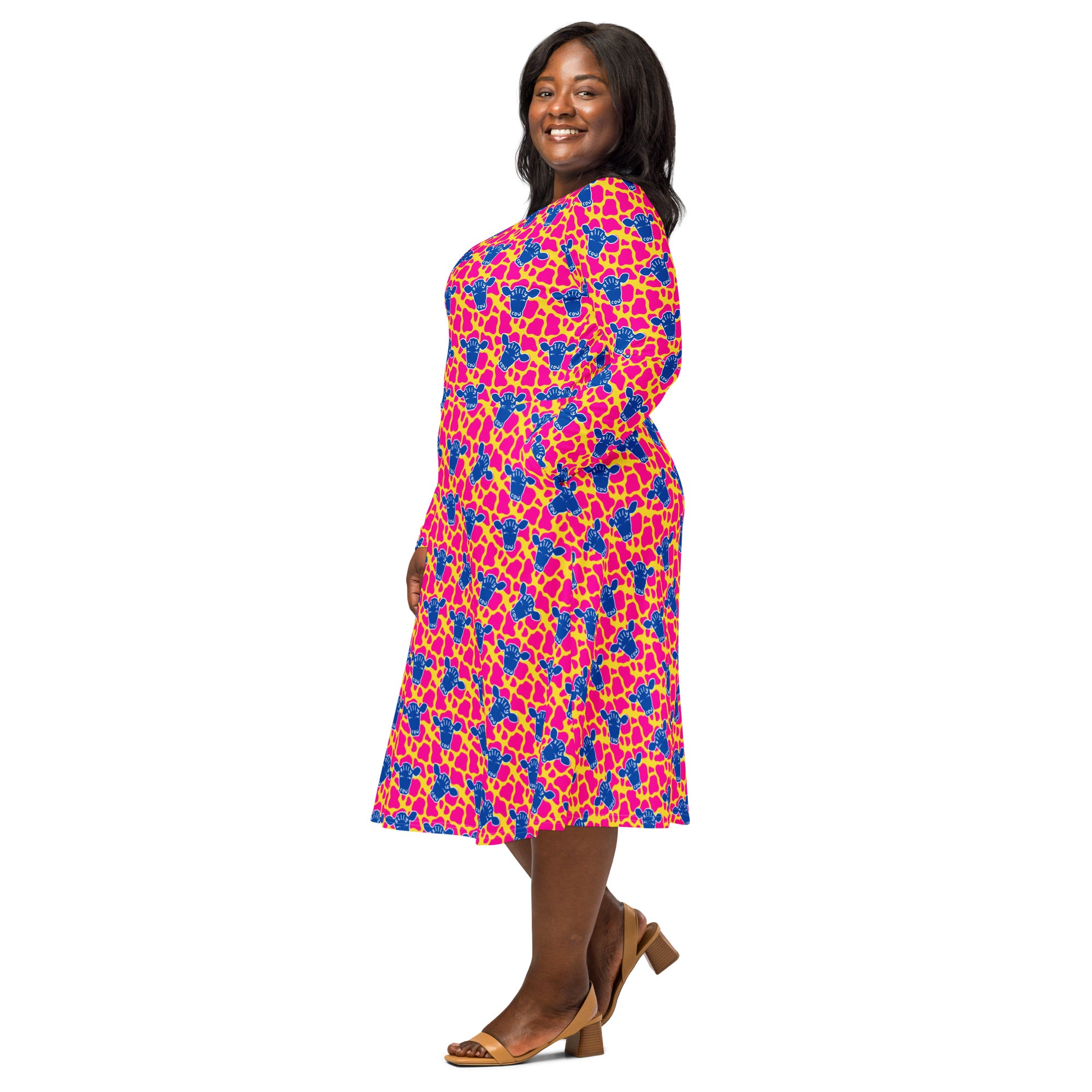 Long Sleeve Pocket Flare Dress - 'Silly Cow'