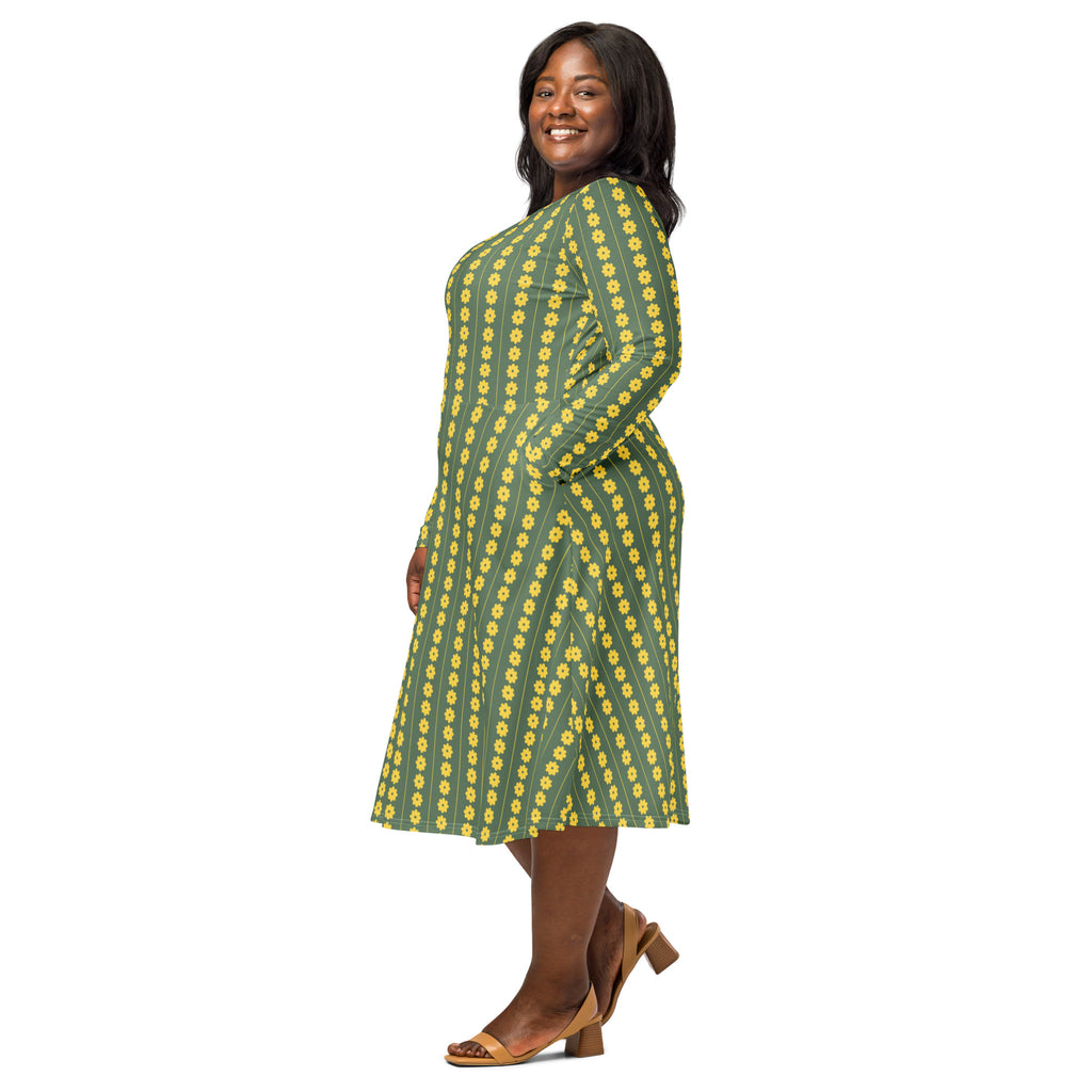 Long Sleeve Pocket Flare Dress - 'Simply Sage'