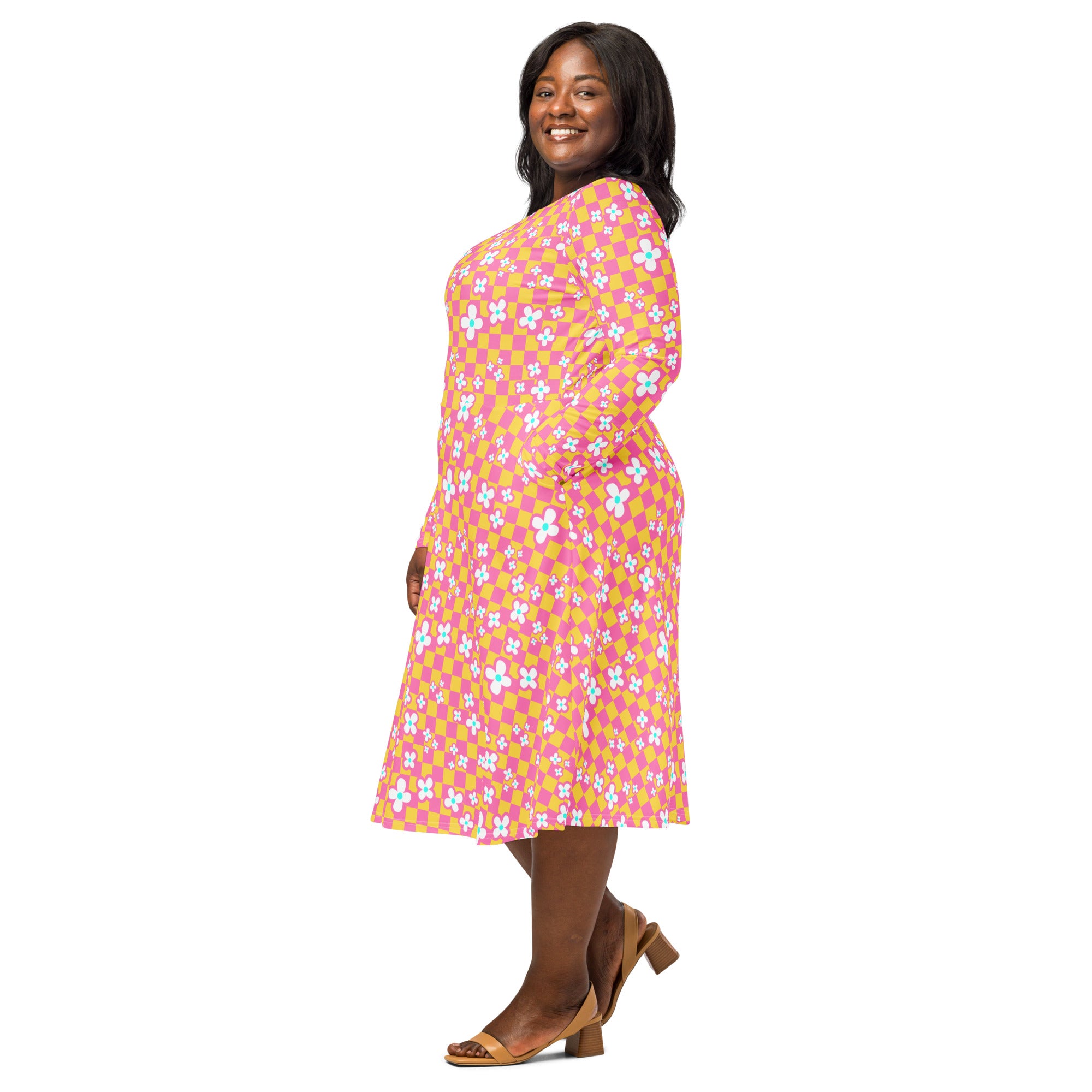 Long Sleeve Pocket Flare Dress - 'Floral Fruit Salad'