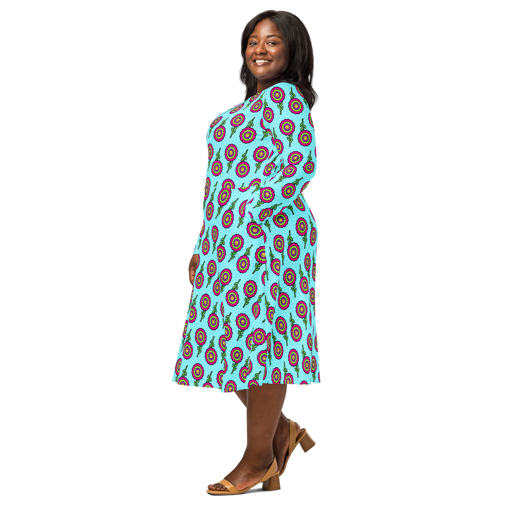 Long Sleeve Pocket Flare Dress - 'Blooming With Joy'