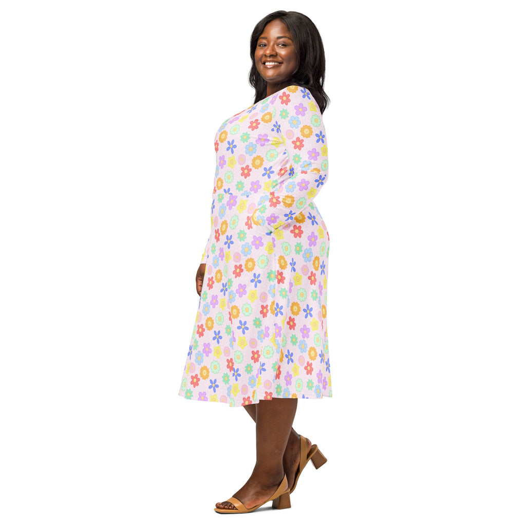 Long Sleeve Pocket Flare Dress - 'Positive Petals'