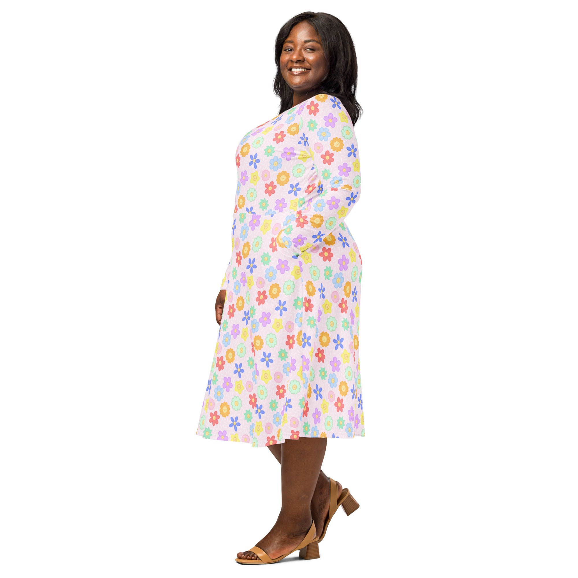 Long Sleeve Pocket Flare Dress - 'Positive Petals'