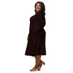 Long Sleeve Pocket Flare Dress - 'Gothic Garden (Red Version)'