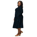Long Sleeve Pocket Flare Dress - 'Gothic Garden (Blue Version)'