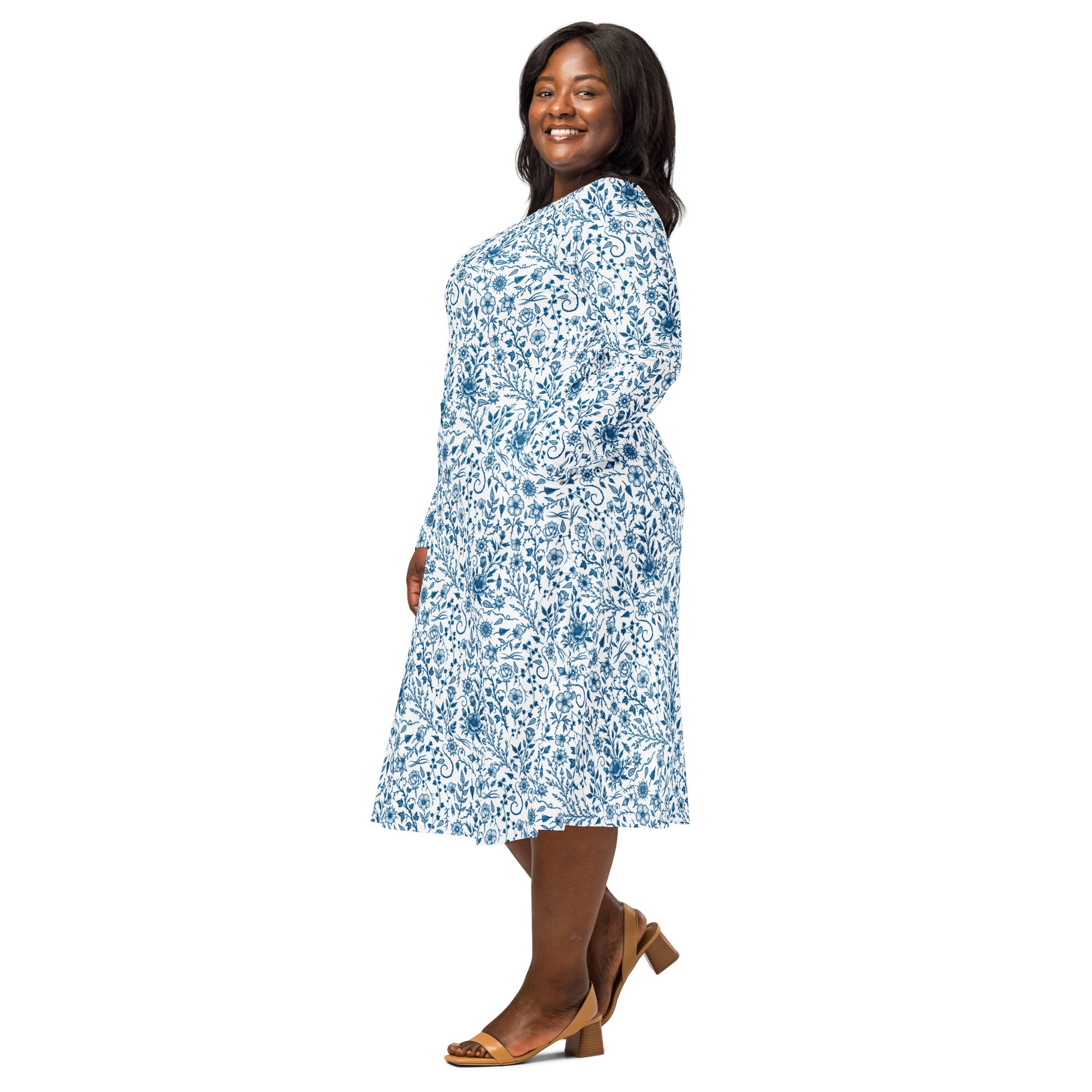 Long Sleeve Pocket Flare Dress - 'Gothic Garden (Bone China Version)'