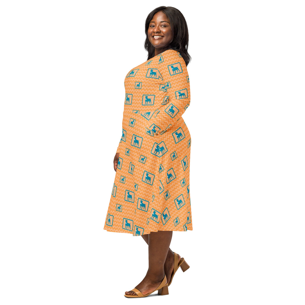 Long Sleeve Pocket Flare Dress - 'Perfect Pup'