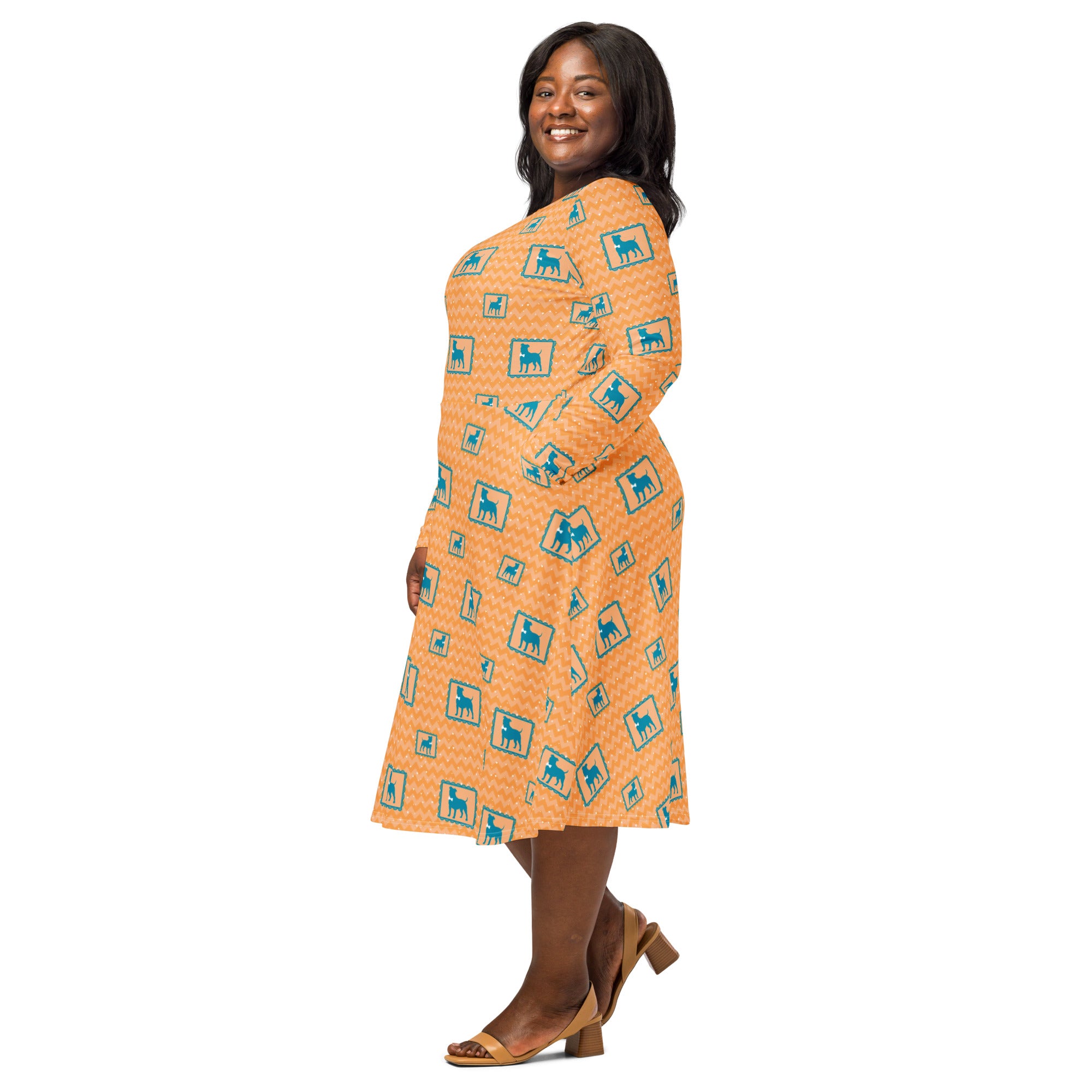 Long Sleeve Pocket Flare Dress - 'Perfect Pup'