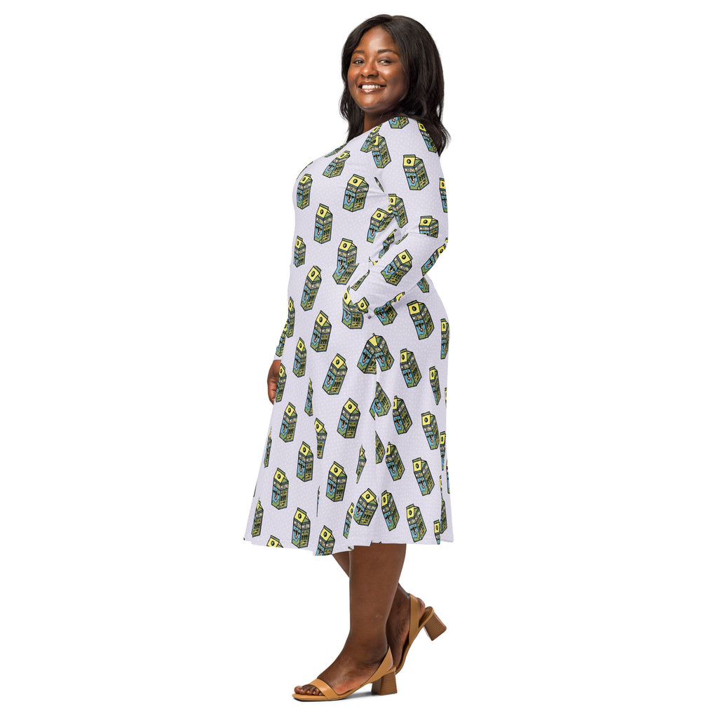 Long Sleeve Pocket Flare Dress - 'Got Milk?'
