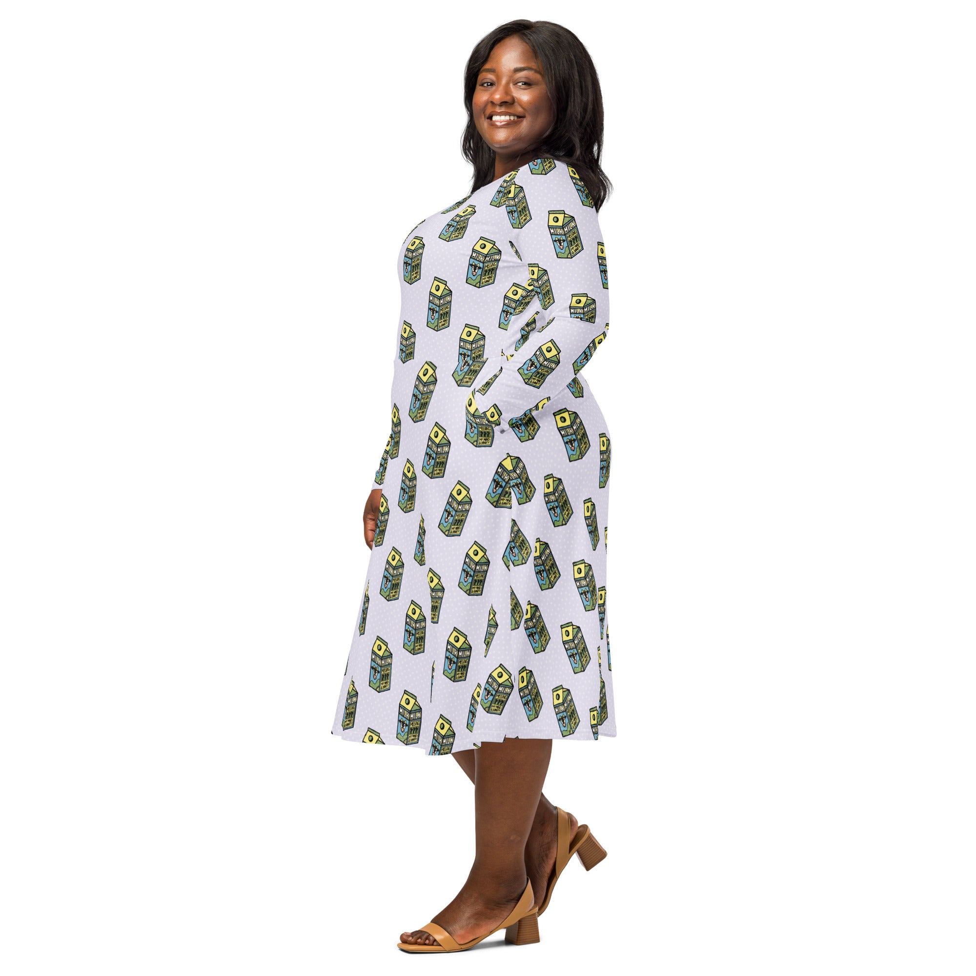 Long Sleeve Pocket Flare Dress - 'Got Milk?'