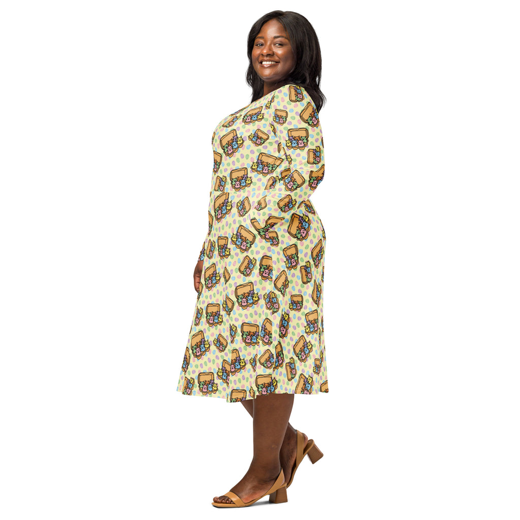 Long Sleeve Pocket Flare Dress - 'Easter Kittens'