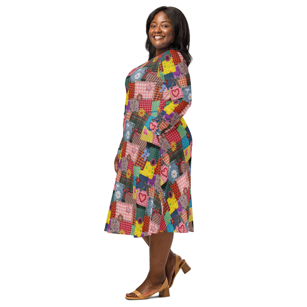 Long Sleeve Pocket Flare Dress - 'Perfect Patchwork'