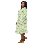 Long Sleeve Pocket Flare Dress - 'Spring Stems'