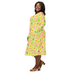 Long Sleeve Pocket Flare Dress - 'Citrus Squares'