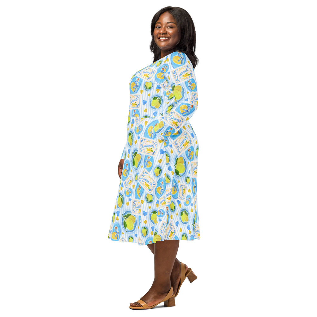 Long Sleeve Pocket Flare Dress - 'Limonata'