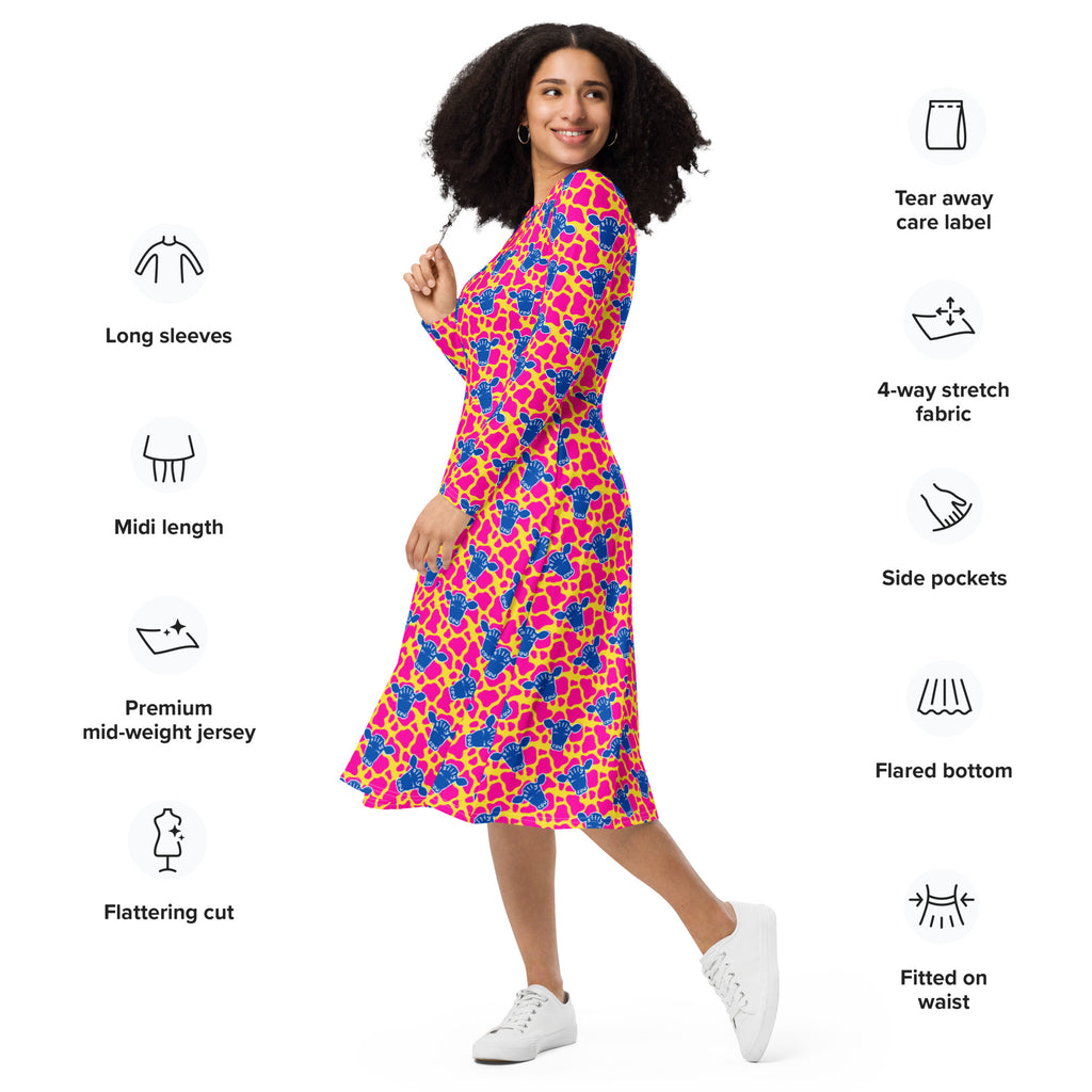 Long Sleeve Pocket Flare Dress - 'Silly Cow'
