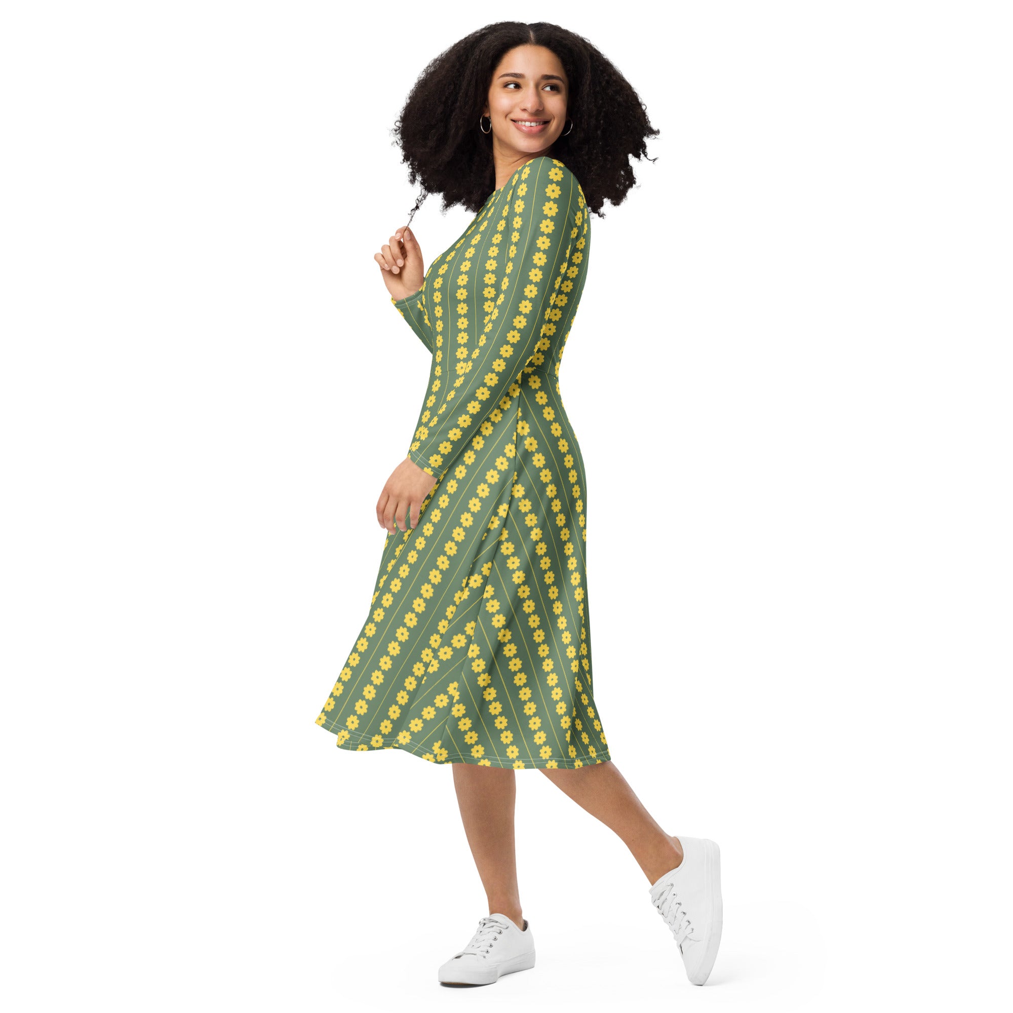Long Sleeve Pocket Flare Dress - 'Simply Sage'