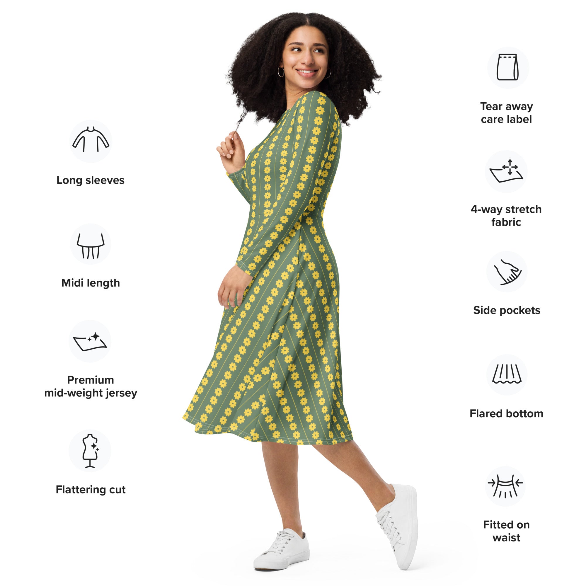 Long Sleeve Pocket Flare Dress - 'Simply Sage'