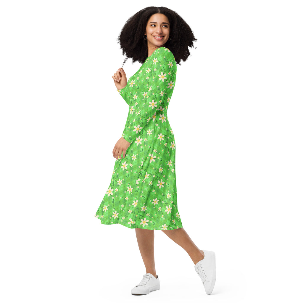 Long Sleeve Pocket Flare Dress - 'Daisy Chain'