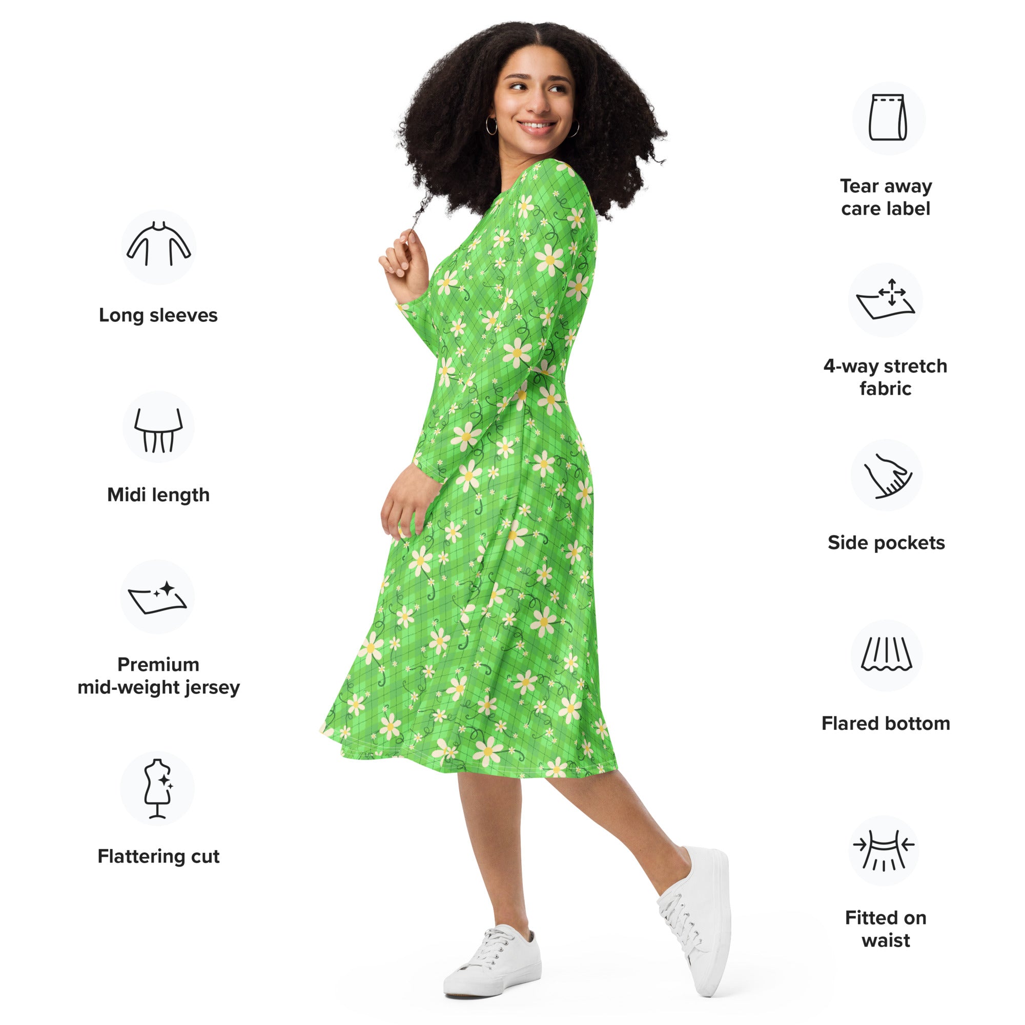 Long Sleeve Pocket Flare Dress - 'Daisy Chain'