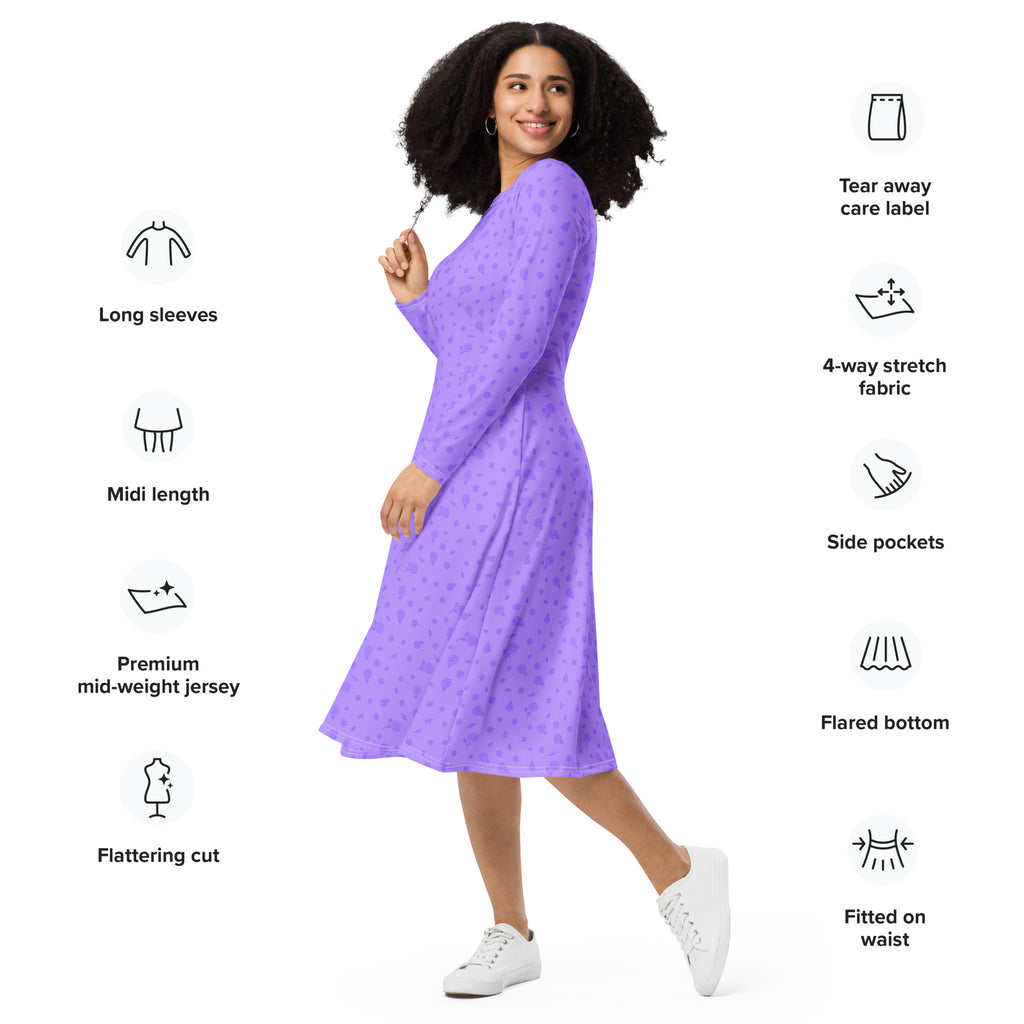 Long Sleeve Pocket Flare Dress - 'Itsy Bitsy Daisy (Lavender)'