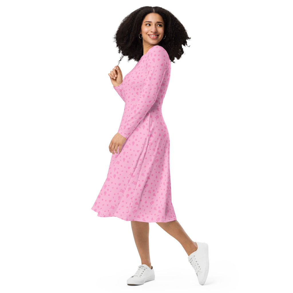 Long Sleeve Pocket Flare Dress - 'Itsy Bitsy Daisy (Rose)'