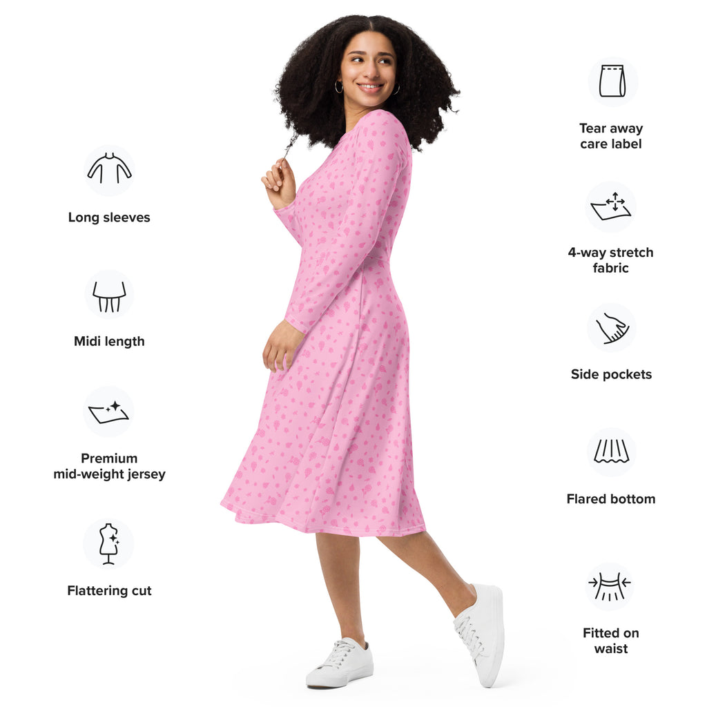 Long Sleeve Pocket Flare Dress - 'Itsy Bitsy Daisy (Rose)'